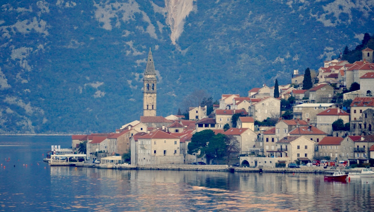 Village on the Bay of Kotor prior to the morning sun reaching it.